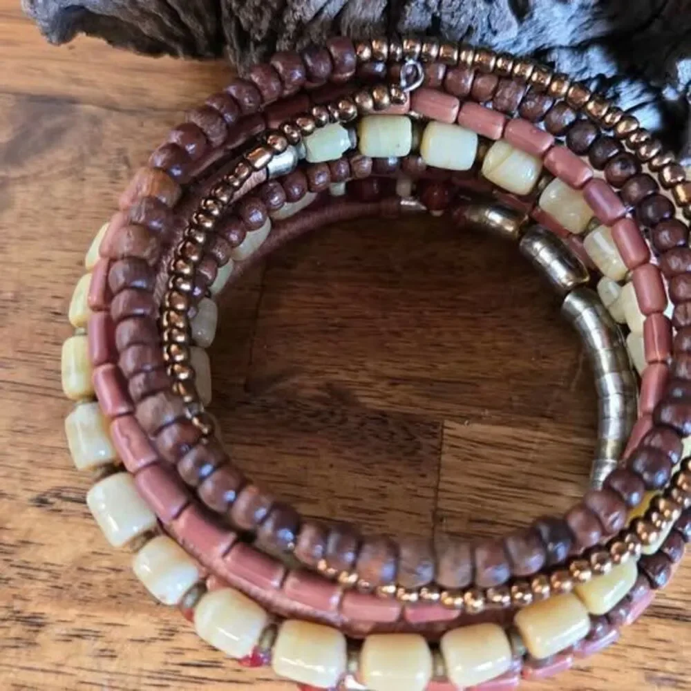 Multi Strand Stretch Bracelet Earth Tone Beaded Layered Wrap Fashion Bracelet